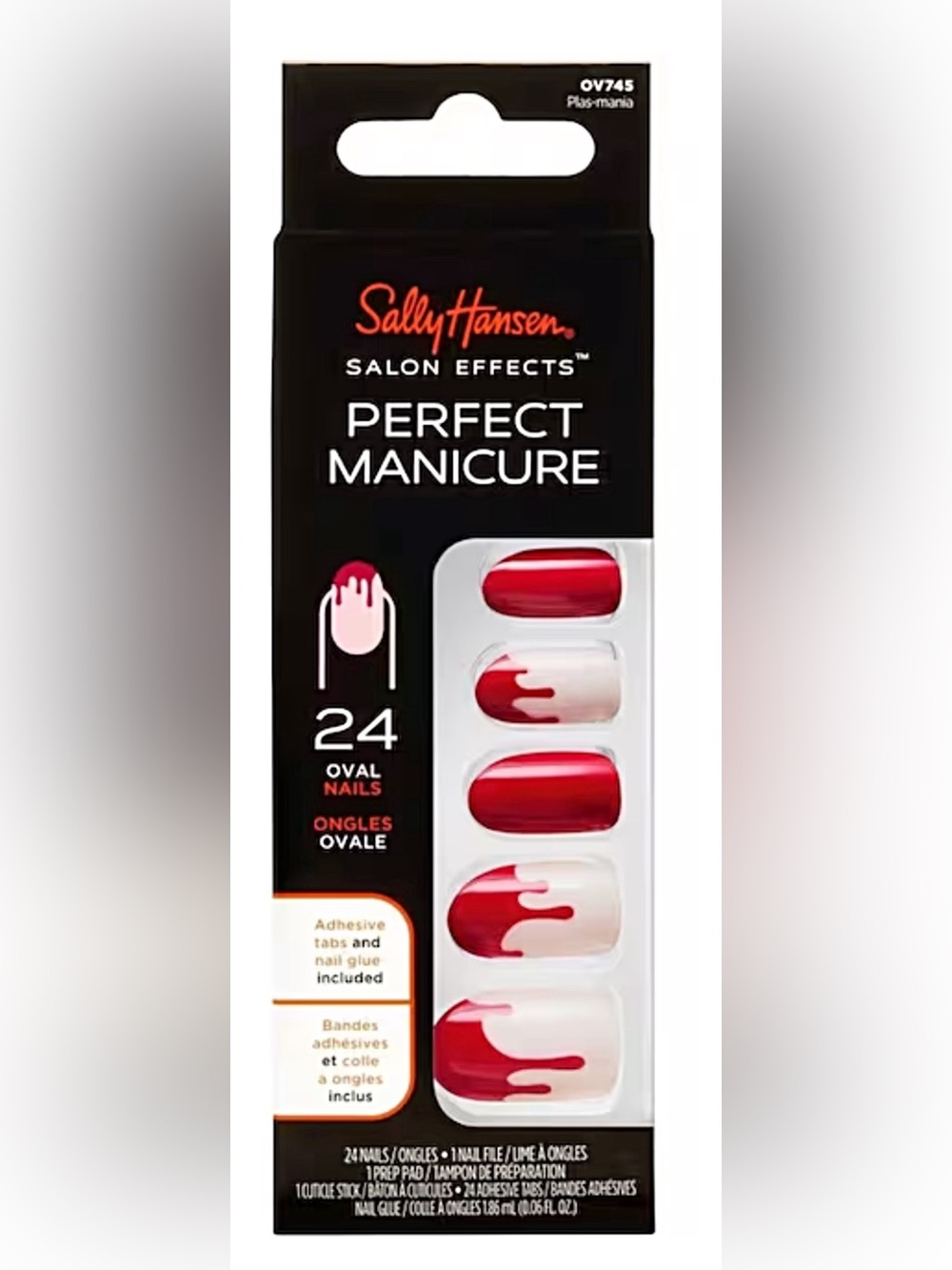 🆕 Sally Hansen Perfect Manicure Red & White Drip Press-On Nails